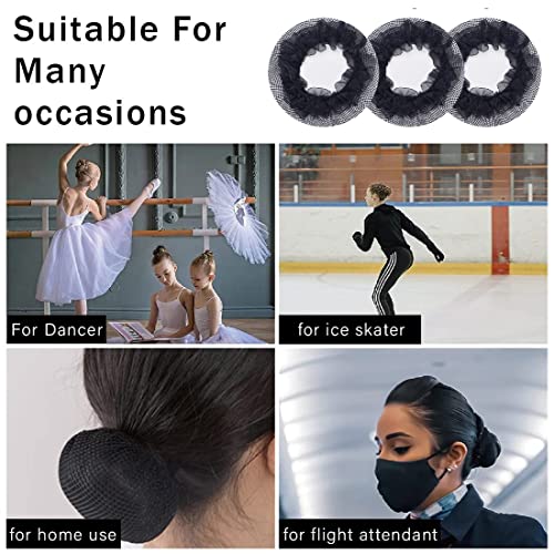 Redes de Pelo, 4 Pcs Redecilla de Malla Red de Pelo Invisible Mallas del Cabello Elástica, Accesorio de Pelo para Mujer Niña Bailarina de Ballet Danza（Negro）