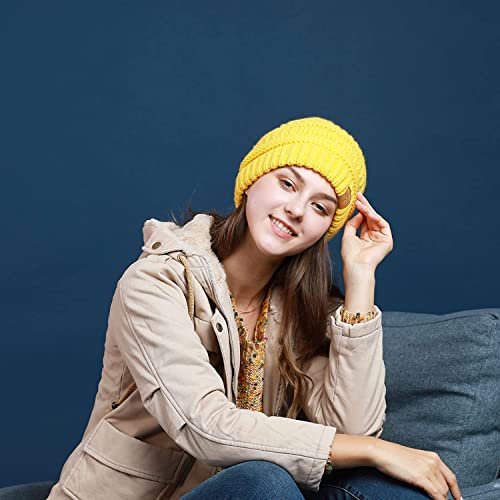 REDESS Gorro de Invierno con pompón para Mujer, cálido Forro Polar, Grueso, Holgado, Tejido de Nieve, Grueso, Holgado, Gorra de esquí con Calavera