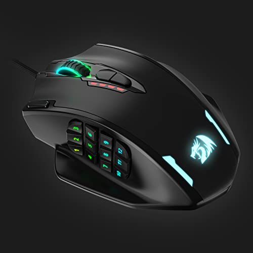 Redragon M908 Impact RGB - Raton Gaming para juegos MMO - Botones laterales - Sensor óptico con 12,400 DPI, Ratón para Windows de alta precisión, 19 botones programables