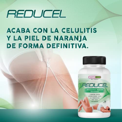 Reducel | Potente reafirmante y tonificante anticelulítico | Combate la celulitis y flacidez de piernas y glúteos. Exclusiva formula con L-Carnitina, cafeína y CLA. 100 cápsulas.