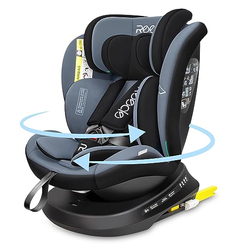 Reecle I-Size Silla de Coche Giratoria 360º con ISOFIX, 40-150cm (0~36kg), Aprox. 0-12 años (Negro)