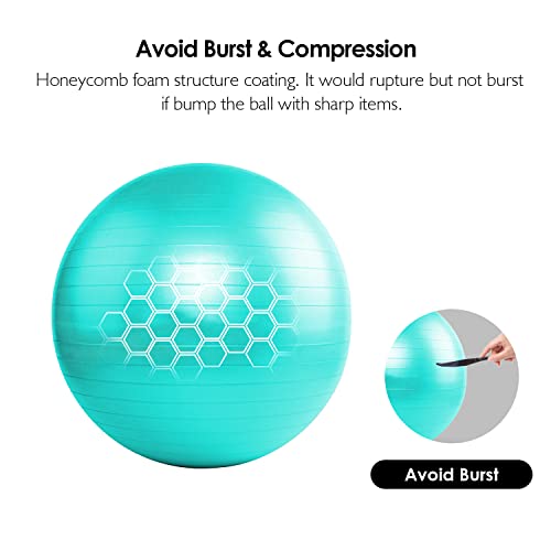 REEHUT Pelota de Pilates Yoga Fitball - (55 cm 65 cm 75 cm) Anti Explosión Pelota Yoga con Hinchador Incluido, Pelota Pilates Embarazadas para Oficina, Hogar y Gimnasio (Turquesa, 65cm)