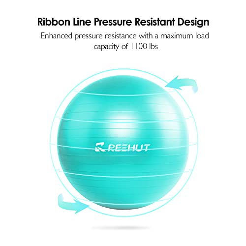 REEHUT Pelota de Pilates Yoga Fitball - (55 cm 65 cm 75 cm) Anti Explosión Pelota Yoga con Hinchador Incluido, Pelota Pilates Embarazadas para Oficina, Hogar y Gimnasio (Turquesa, 65cm)