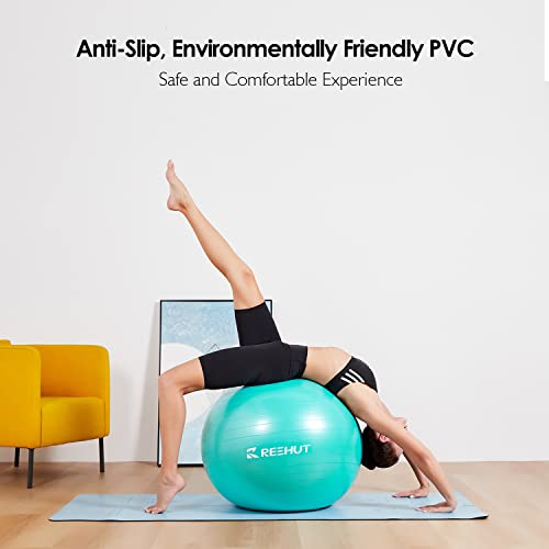 REEHUT Pelota de Pilates Yoga Fitball - (55 cm 65 cm 75 cm) Anti Explosión Pelota Yoga con Hinchador Incluido, Pelota Pilates Embarazadas para Oficina, Hogar y Gimnasio (Turquesa, 65cm)