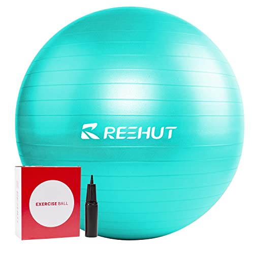 REEHUT Pelota de Pilates Yoga Fitball - (55 cm 65 cm 75 cm) Anti Explosión Pelota Yoga con Hinchador Incluido, Pelota Pilates Embarazadas para Oficina, Hogar y Gimnasio (Turquesa, 65cm)