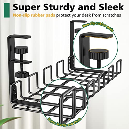 REFLYING Sin perforación Bandeja de gestión de Cables Debajo del Escritorio, con Abrazadera, Bandeja Robusta metálica para regletas, Negro, 1 Paquete