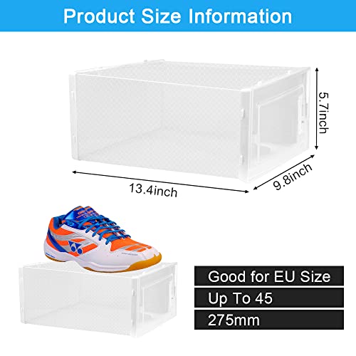 REFORUNG 10 Piezas Cajas para Zapatos Transparentes Cajas de Almacenaje Apilables, Caja para Guardar Zapatillas Organizador de Zapatos de Plástico Plegable con Tapa Frontal Hasta Talla 45