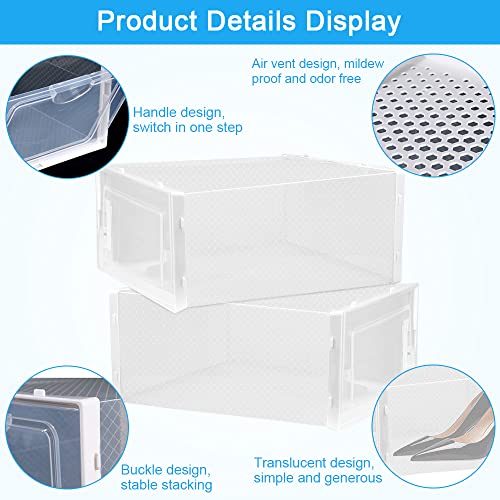 REFORUNG 10 Piezas Cajas para Zapatos Transparentes Cajas de Almacenaje Apilables, Caja para Guardar Zapatillas Organizador de Zapatos de Plástico Plegable con Tapa Frontal Hasta Talla 45