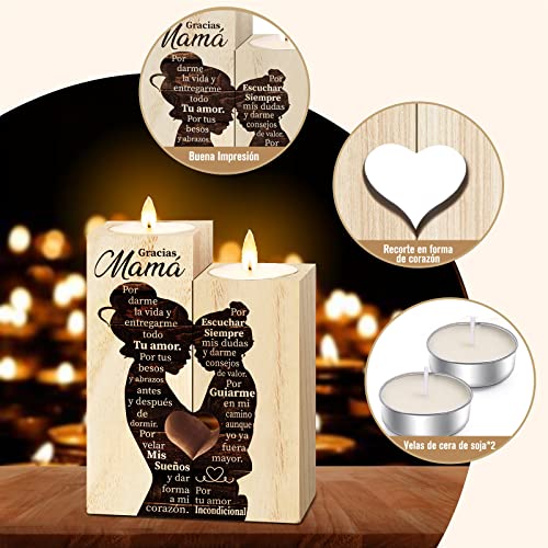 Regalo Madre, Regalo Mama, Regalo para Madre- Portavelas de Madera, Regalo Madre Cumpleaños, Regalos para Una Madre, Regalos para Mama, Regalos Madre