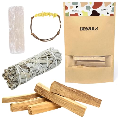 Regalos Originales: Kit Limpieza energetica 4-6 Palo Santo Premium + 1 Salvia Blanca + Pulsera Regalo + Selenita + QR Contenido Digital | Palo Santo para Quemar Natural | Experiencia