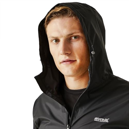 Regatta Chubasquero impermeable con capucha ligera y transpirable Jackets Waterproof Shell, Hombre, Black, XXXL