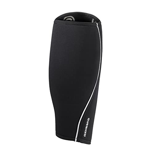 Rehband Vendaje de pantorrilla de 5mm neopreno, vendaje de compresión para pantorrilla y espinilla, espinillera para peso muerto, CrossFit, Color:Negro, Talla:M