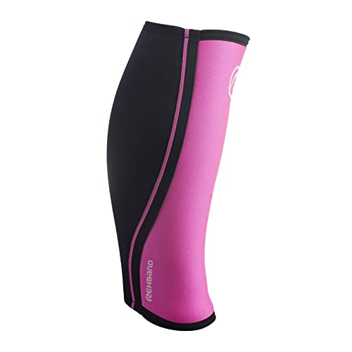 Rehband Vendaje de pantorrilla de 5mm neopreno, vendaje de compresión para pantorrilla y espinilla, espinillera para peso muerto, CrossFit, Color:Rosa, Talla:S