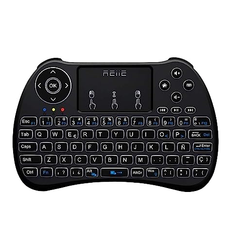 Reiie H9Plus Mini Touchpad Teclado Inalámbrico retroiluminado ,Color Negro QWERTY（tiene Ñ） (H9+)