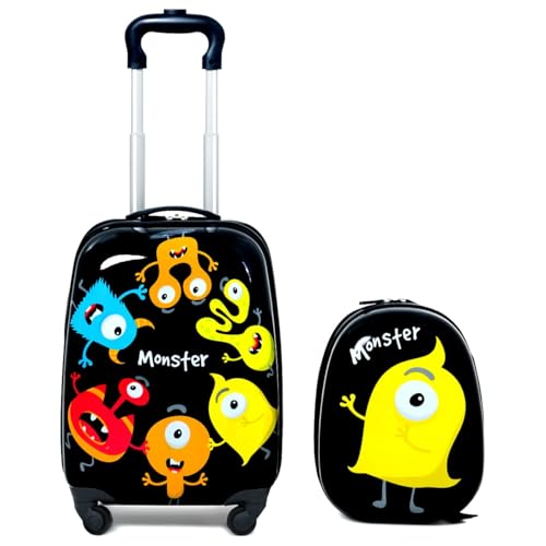 RELAX4LIFE Juego de 2 Maletas para Niños con 4 Ruedas Giratorias, Maleta de Viaje Infantil con Mango Ajustable, Doble Cremallera y Película de PC, Regalo para Niños (Modelo 3)