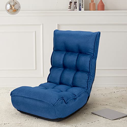 RELAX4LIFE Sillón Bajo de Suelo con Respaldo Reclinable en 4 Posiciones y Reposacabezas en 5 Posiciones, Cojín de Suelo Plegable con Tubos de Acero de Carga 140 kg para Adultos y Niños (Blue)