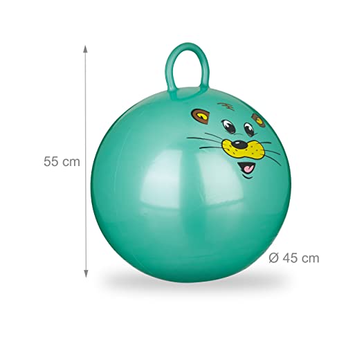 Relaxdays Bola Saltarina para Niños, Pelota Saltar Animales, Balón Infantil, 45 cm Diámetro, PVC, Verde, color, 45 x 45 x 55 cm (10022554_53) , color/modelo surtido