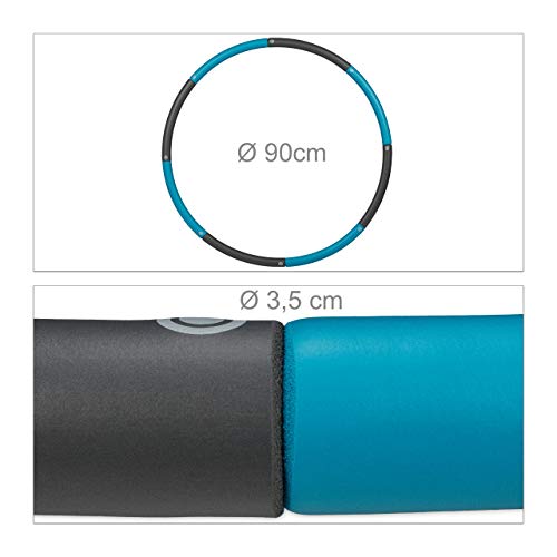 Relaxdays Hula Hoop, 90 cm de diámetro, aro de Fitness para Adultos, Adelgazamiento y Entrenamiento Abdominal, entrelazable, Azul/Gris