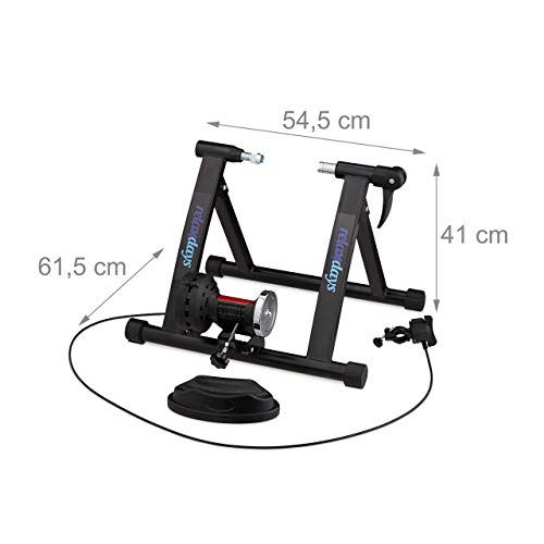 Relaxdays Rodillo Entrenamiento Bicicleta, Soporte Bici Estática, para Ruedas 26-28'', Plegable, Freno Magnético, Negro