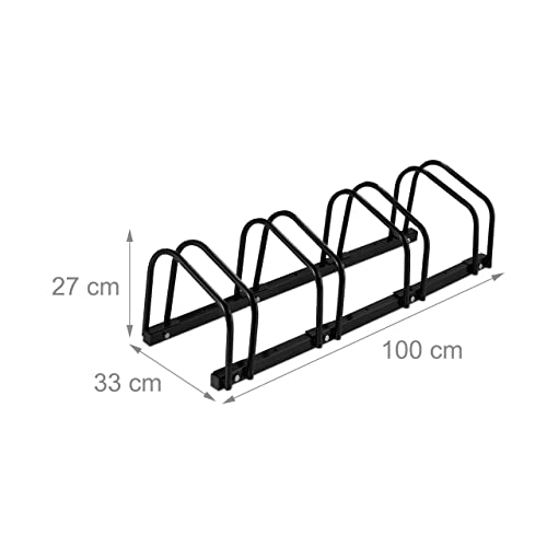 Relaxdays Soportes Bicicleta Suelo, para 4 Bicis, Ancho de Neumático hasta 60 mm, Metálico, Garaje, Portabicis, Negro, 100% Acero, 27 x 100 x 33 cm