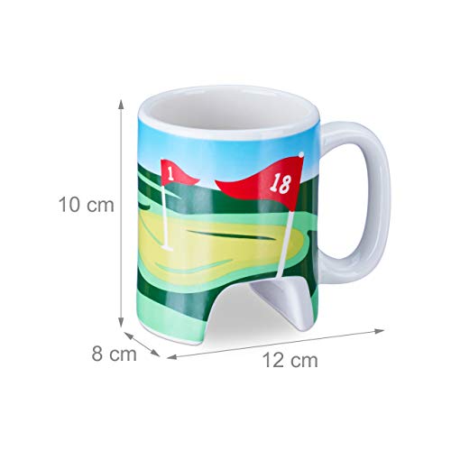 relaxdays Taza Golf, Palo con Bolígrafo, 2 Pelotas, Juego Original, Minigolf Oficina, Cerámica-Plástico, Multicolor