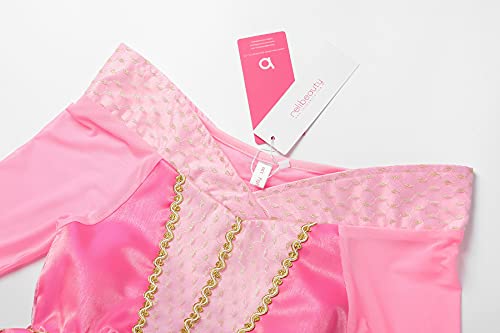 ReliBeauty Disfraz del Traje de la Princesa Aurora Ropa Rosa Partido Vestuario del La Bella Durmiente Vestido de Tul con la Lentejuela y el Ornamento de Oro niña con Accesorios, 130