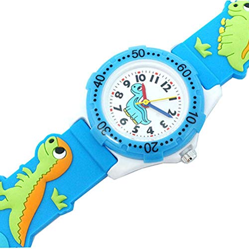 Reloj de Pulsera de Dibujos Animados de Uso Diario para Niños con Patrón de Dinosaurio, Banda de Silicona, Reloj para Estudiantes, Resistente Al Agua hasta 30 Metros (azul)