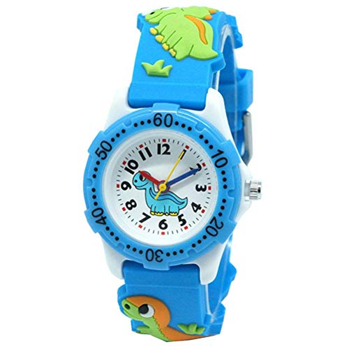 Reloj de Pulsera de Dibujos Animados de Uso Diario para Niños con Patrón de Dinosaurio, Banda de Silicona, Reloj para Estudiantes, Resistente Al Agua hasta 30 Metros (azul)