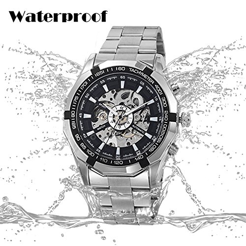 Reloj de pulsera para hombre, de la marca GuTe, con esqueleto descubierto, en color plateado y negro