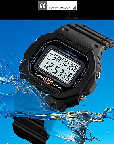 Reloj digital de cuarzo para hombre, resistente a los golpes unisex sumergible hasta 50 m deportivo para exterior visión nocturna reloj electrónico con correa de poliuretano