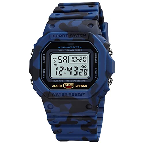 Reloj digital de cuarzo para hombre, resistente a los golpes unisex sumergible hasta 50 m deportivo para exterior visión nocturna reloj electrónico con correa de poliuretano