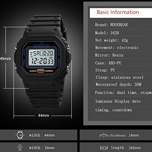 Reloj digital de cuarzo para hombre, resistente a los golpes unisex sumergible hasta 50 m deportivo para exterior visión nocturna reloj electrónico con correa de poliuretano