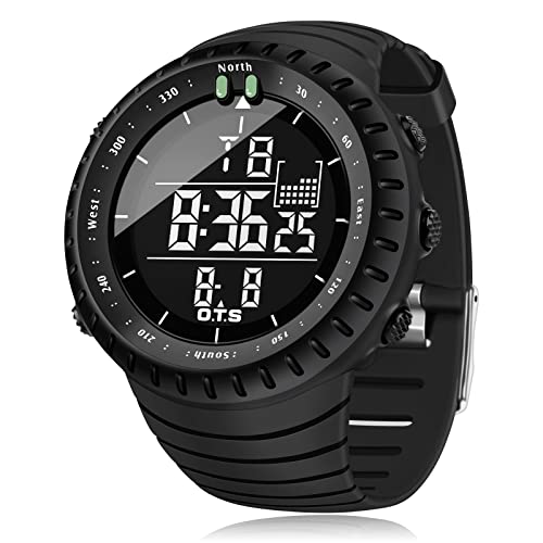 Reloj electrónico digital movimiento de cuarzo de muñeca deportivo para hombres Palada, resistente al del agua, militar casual de negocio con retroiluminación LED - Negro.