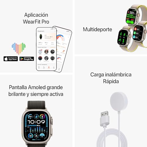 Reloj Inteligente HK9 Ultra 2 Smartwatch AMOLED 2,12" 49mm Waterprof IP68 Llamadas Bluetooth Chat GPT Reloj de Fitness para Android iOS Ideal para el Hombre y Mujer (Silicona Negra)