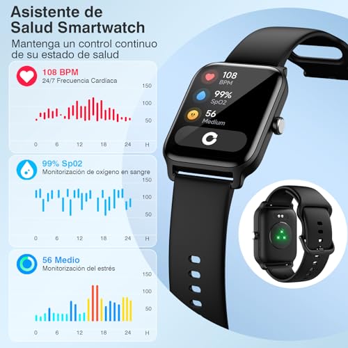 Reloj Inteligente Hombre Alexa Instalado Smartwatch Hombre con llamada Bluetooth Monitor de Frecuencia Cardíaca SPO2 Smartwatch Rastreador de Sueño Reloj Inteligente 110+ Deportes para iOS Android