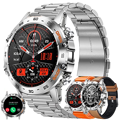 Reloj Inteligente Hombre con Llamada y Whatsapp, 1,39" AMOLED 5ATM Impermeable Reloj Smartwatch 123 Deportivo Hombre con Monitor Sueño, Oxígeno Sanguíneo, Podómetro, Pulsómetro Android iOS (Plata)