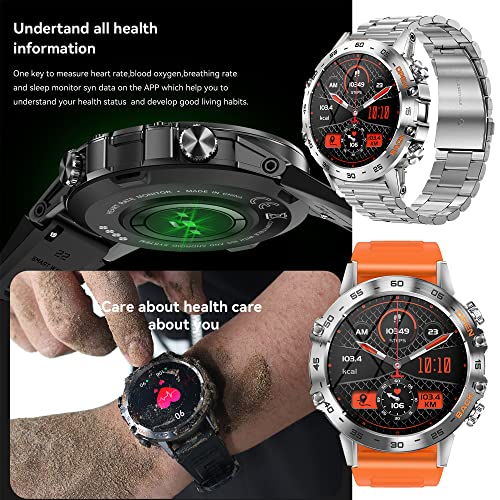 Reloj Inteligente Hombre con Llamada y Whatsapp, 1,39" AMOLED 5ATM Impermeable Reloj Smartwatch 123 Deportivo Hombre con Monitor Sueño, Oxígeno Sanguíneo, Podómetro, Pulsómetro Android iOS (Plata)