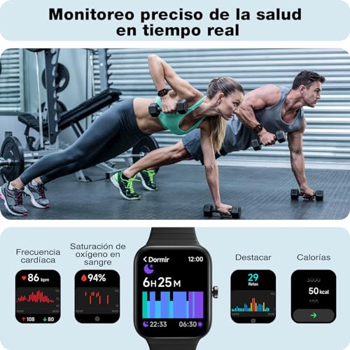 Reloj Inteligente Hombre con Llamadas y Voz de Alexa, 1.8" Smartwatch IP68 Reloj Deportivo Mujer con 100+ Modos Deportivos, Pulsera Actividad Pulsómetro/Monitor de Sueño/Podómetro para Android iOS