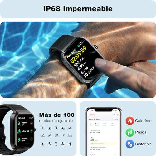 Reloj Inteligente Hombre con Llamadas y Voz de Alexa, 1.8" Smartwatch IP68 Reloj Deportivo Mujer con 100+ Modos Deportivos, Pulsera Actividad Pulsómetro/Monitor de Sueño/Podómetro para Android iOS