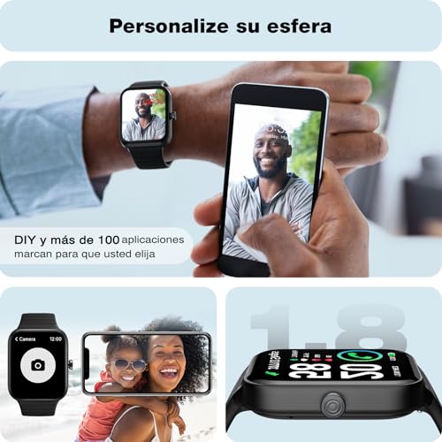 Reloj Inteligente Hombre con Llamadas y Voz de Alexa, 1.8" Smartwatch IP68 Reloj Deportivo Mujer con 100+ Modos Deportivos, Pulsera Actividad Pulsómetro/Monitor de Sueño/Podómetro para Android iOS