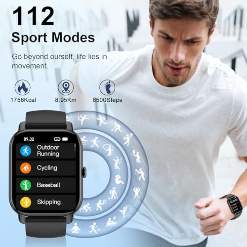 Reloj Inteligente Hombre Mujer, 1.85" Smartwatch con Llamadas Bluetooth, Smart Watch 110+Modos Deportivos, Pulsómetro, Monitor de Sueño, Podómetro, Impermeable IP68 Reloj Deportivo para Android iOS