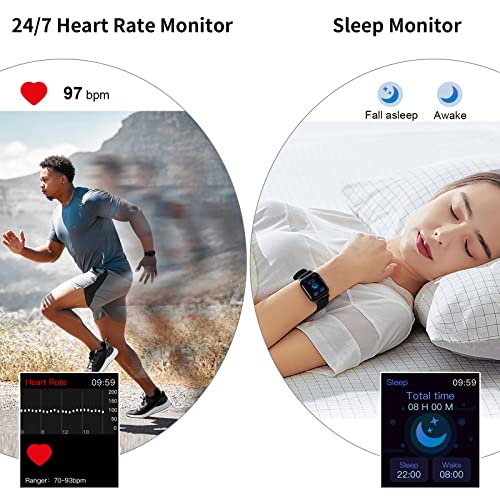 Reloj Inteligente Hombre Mujer, 2024 Nueva 1.69” Smartwatch, Impermeable IP68 Reloj Deportivo con 25 Modos Deporte, Pulsómetro Monitor de Sueño, Calorías Podómetro, Pulsera Actividad para Android iOS