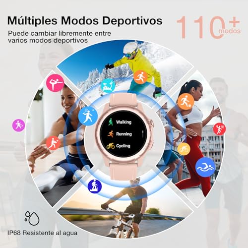 Reloj Inteligente Mujer - 1,32" HD Smartwatch Mujer con Llamada Bluetooth,IP68 Impermeable Reloj Deportivo Mujer,300 mAh,Notificación,Monitor de Ritmo Cardíaca/SpO2/Sueño,Podómetro,para Android IOS