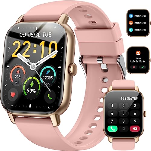 Reloj Inteligente Mujer, 1.85" Smartwatch Llamadas Bluetooth con Podómetro/Pulsómetro/Monitor de Sueño, 110+ Modos Deportivos Impermeable IP68 Pulsera Actividad para Android iOS, Oro Rosa