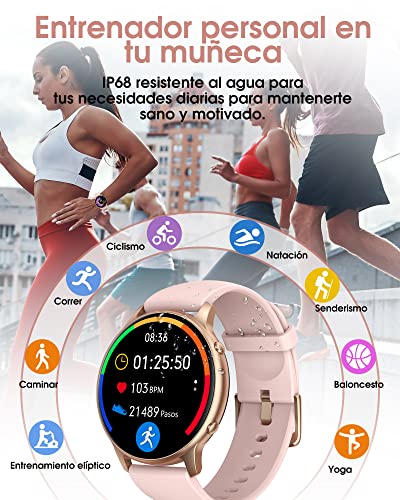 Reloj Inteligente Mujer, IP68 Impermeable Smartwatch Mujer, 1,3" Pantalla Táctil Reloj Deportivo Mujer, con Oxímetro, DIY Esfera Reloj, Monitor Sueño, Podómetro, Pulsómetro para Android iOS