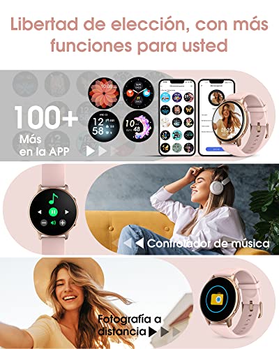 Reloj Inteligente Mujer, IP68 Impermeable Smartwatch Mujer, 1,3" Pantalla Táctil Reloj Deportivo Mujer, con Oxímetro, DIY Esfera Reloj, Monitor Sueño, Podómetro, Pulsómetro para Android iOS