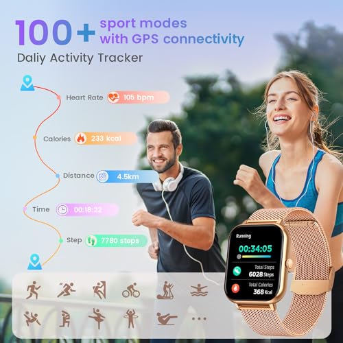 Reloj Inteligente Mujer Smartwatch con Llamada: 1.83" Reloj Digital Mujer con Podómetro Caloría Pulsómetro 100+ Modos Deporte Smart Watch Pulsera Actividad Impermeable Reloj Deportivo para Android iOS