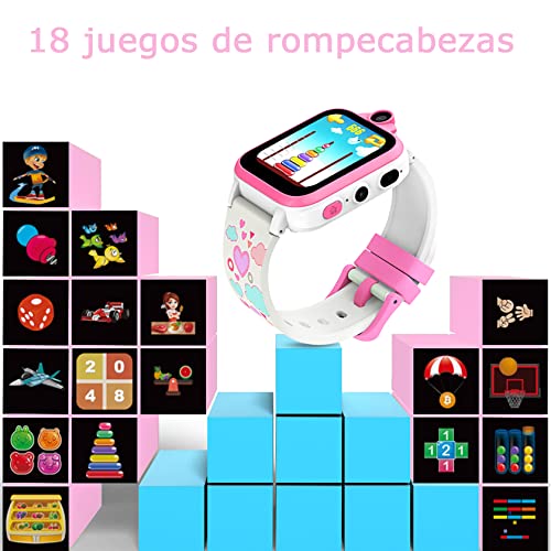 Reloj Inteligente para Niños - Haga y Responder Llamadas, SOS Llamada de Emergencia, 2 Cámaras 18 Juegos 16 Funciones, Smartwatch Fashion Compatible con Tarjetas Nano SIM 2G