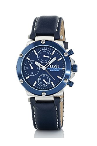 Reloj Unisex, Level Multifunción, Caja Acero Bisel Azul, Correa Cuero Azul, 100 m.Sumergible