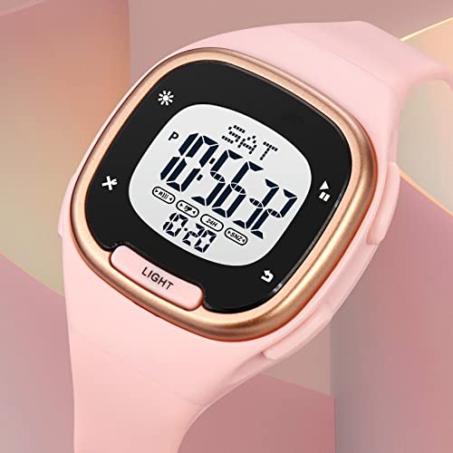 Relojes Digitales para Mujeres Moda Deporte al Aire Libre Impermeable Niñas Relojes con Banda de Silicona Cronómetro Reloj Despertador Calendario LED Multifunción Reloj de Pulsera para Mujer